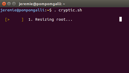 cryptic: Resizing root...